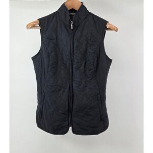 Eddie Bauer Womens Quilted Vest Black Stand Collar Full Zip Pockets Size S